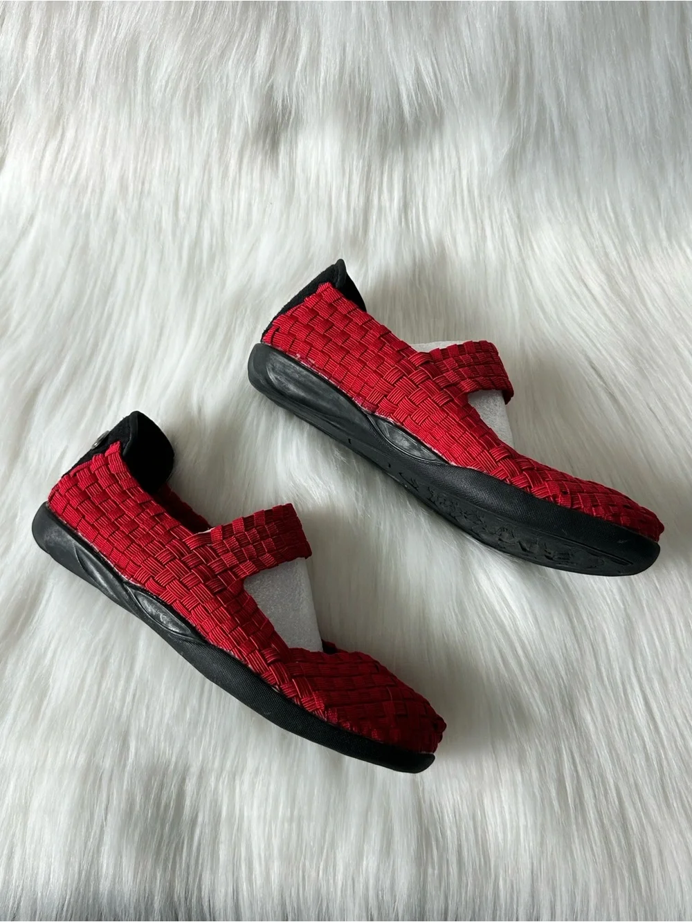 NWOT bernie mev. Red Woven Slip-On Flats